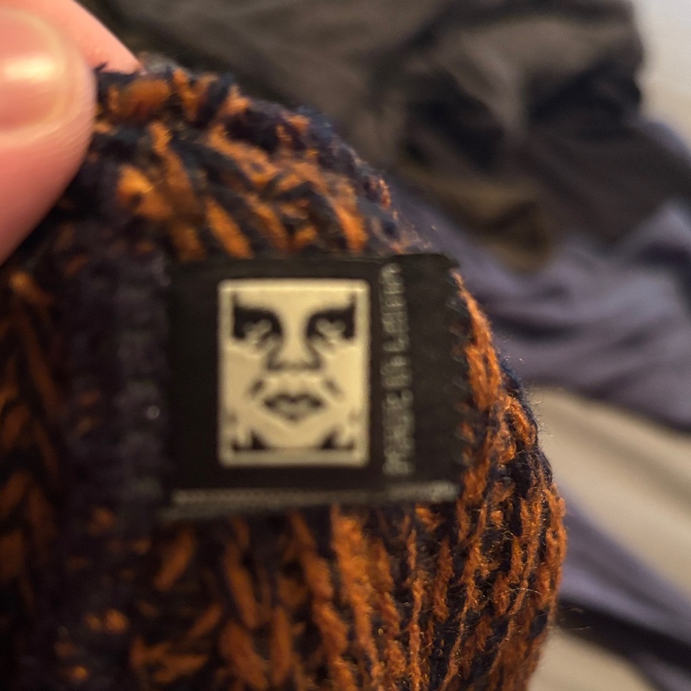 OBEY Black and Orange Knit Beanie - Picture 3 of 3
